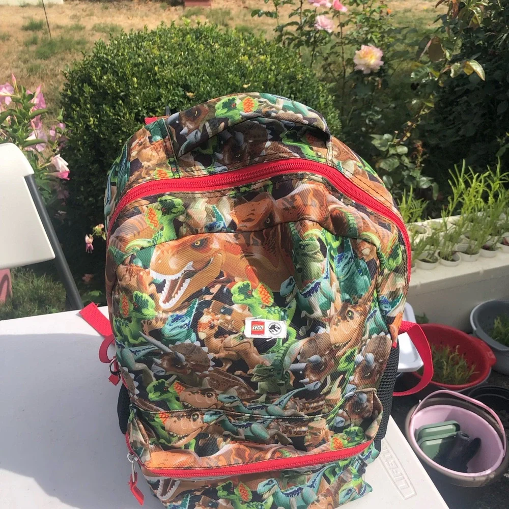 Lego Kids Dinosaur Print Backpack with Red Trim